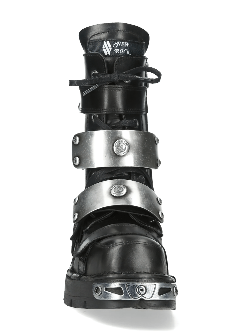 NEW ROCK Men's Biker Boots with Metal Straps and Side Zips