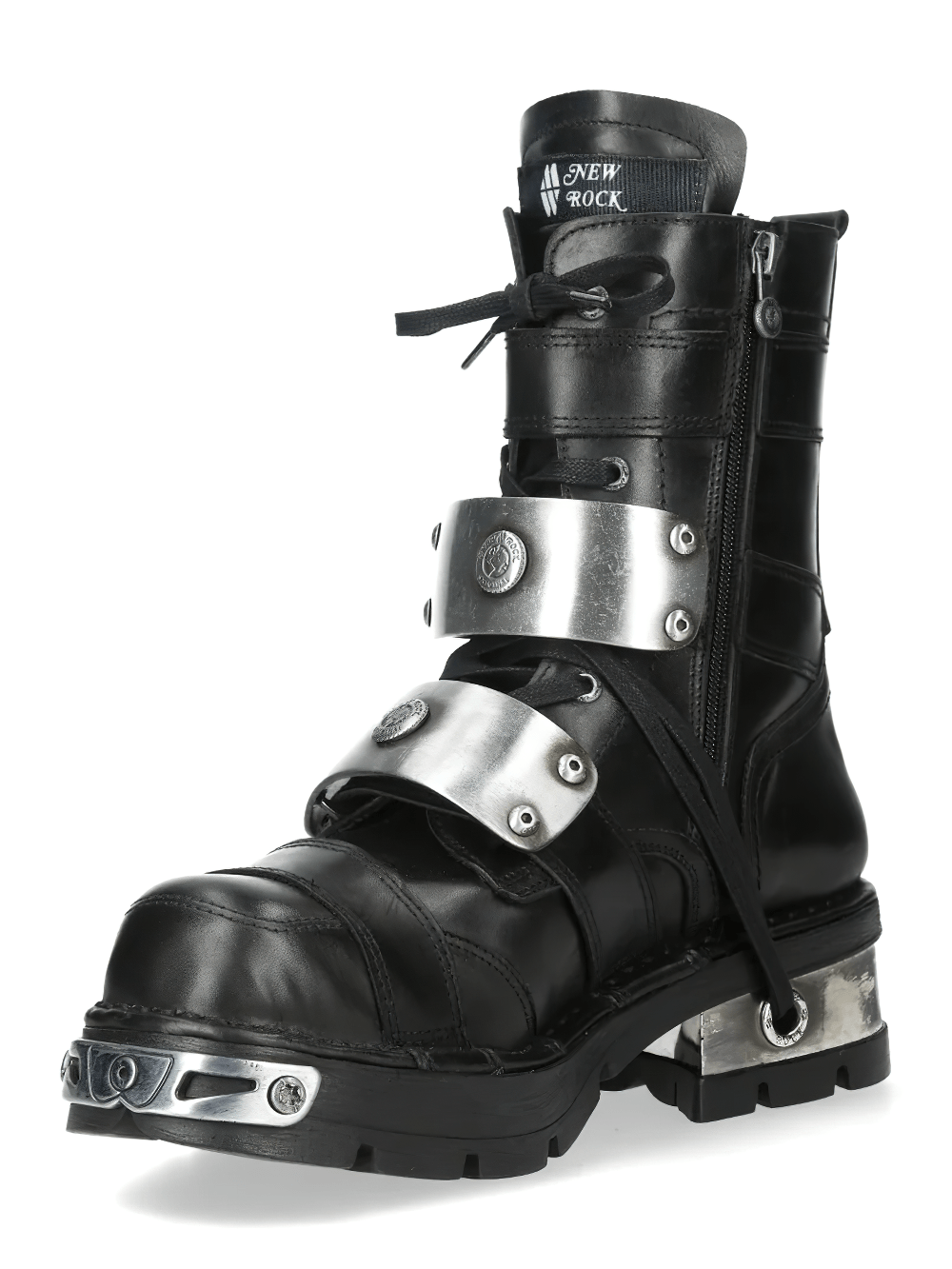 NEW ROCK Men's Biker Boots with Metal Straps and Side Zips