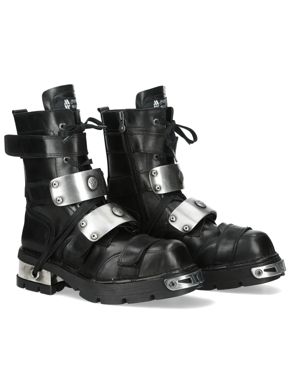 NEW ROCK Men's Biker Boots with Metal Straps and Side Zips