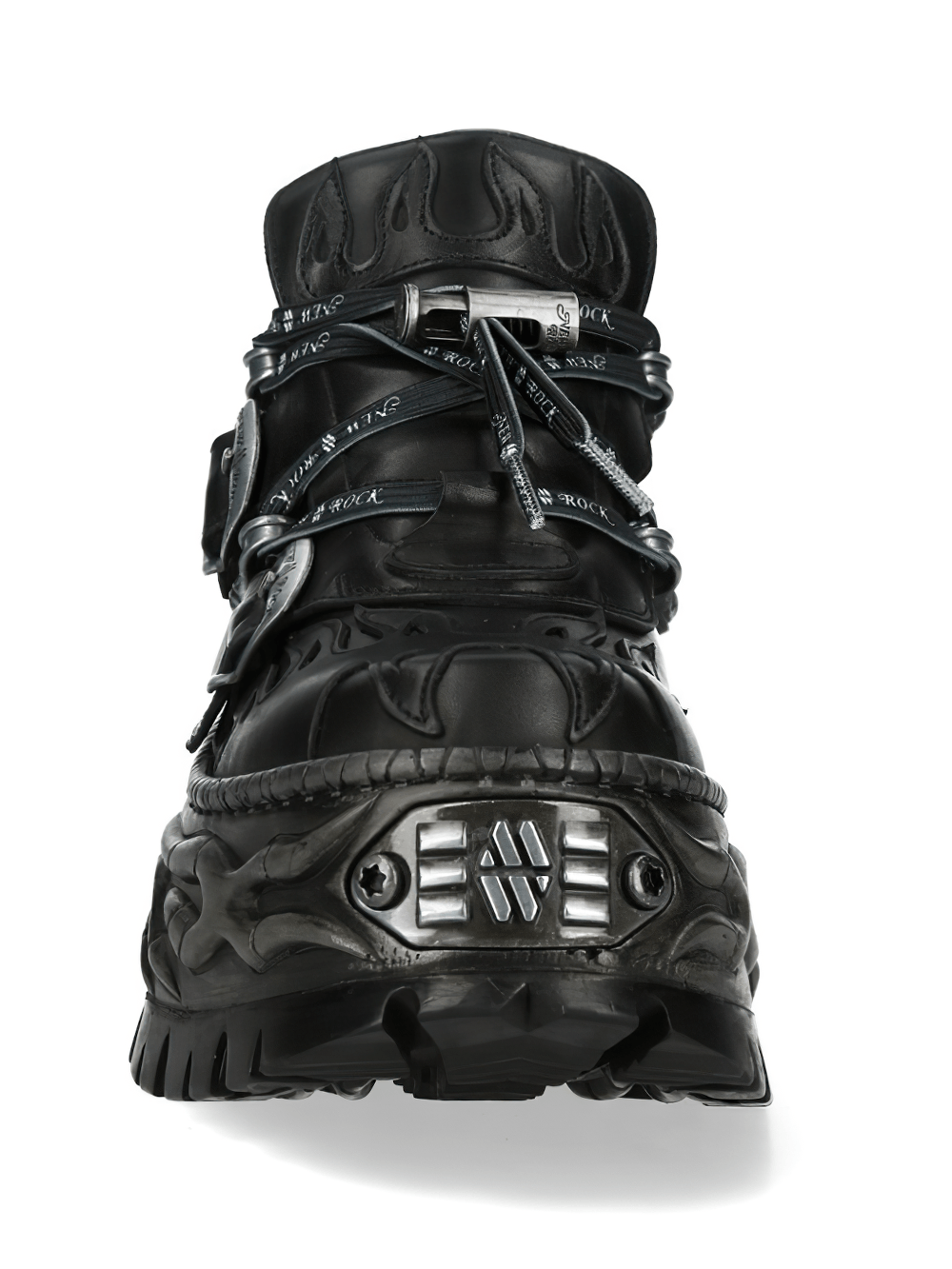 NEW ROCK Men's Black Platform Shoes with Buckled Strap Details