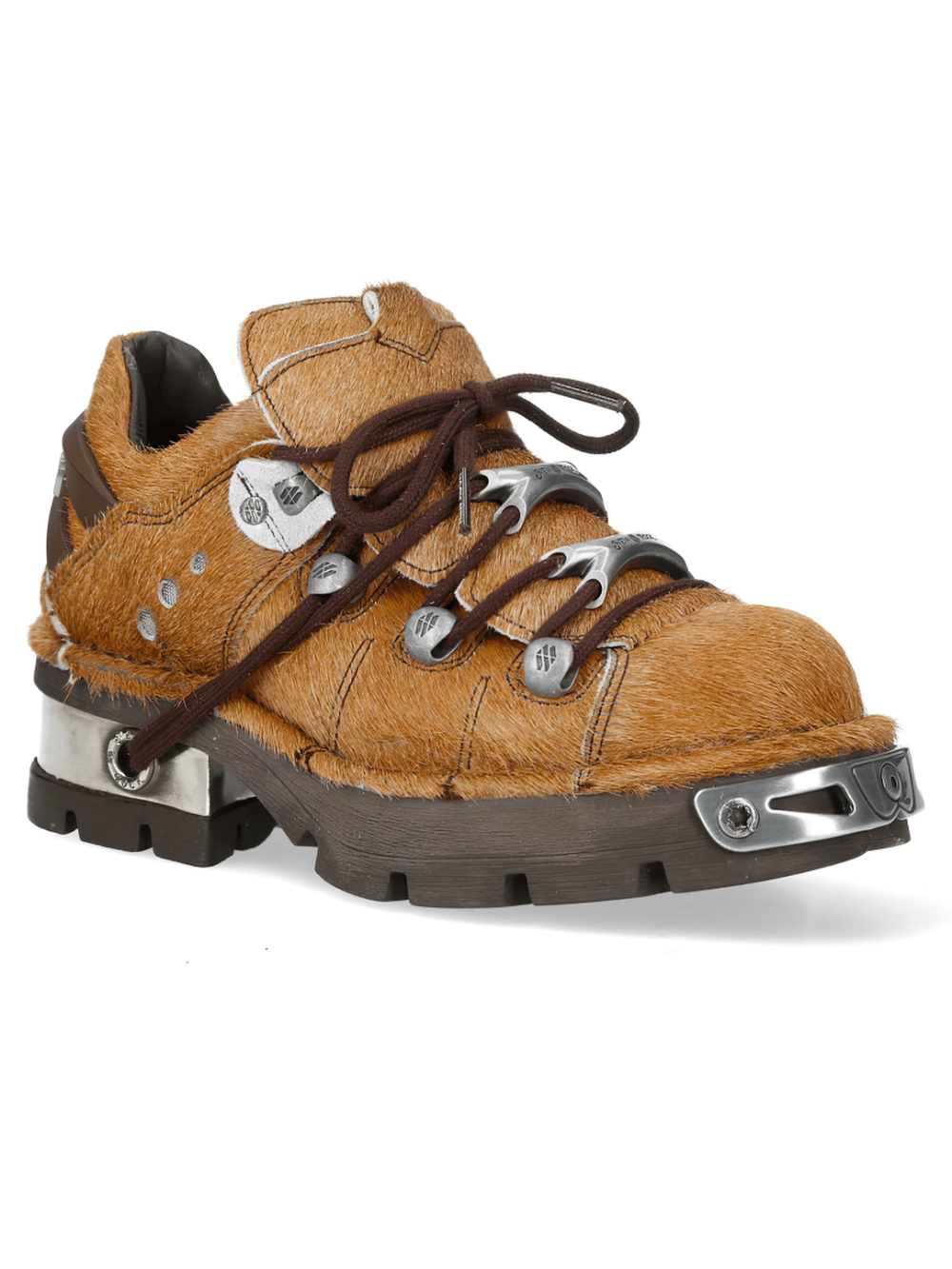 NEW ROCK Men's Brown Low Platform Shoes with Silver Toe Plates