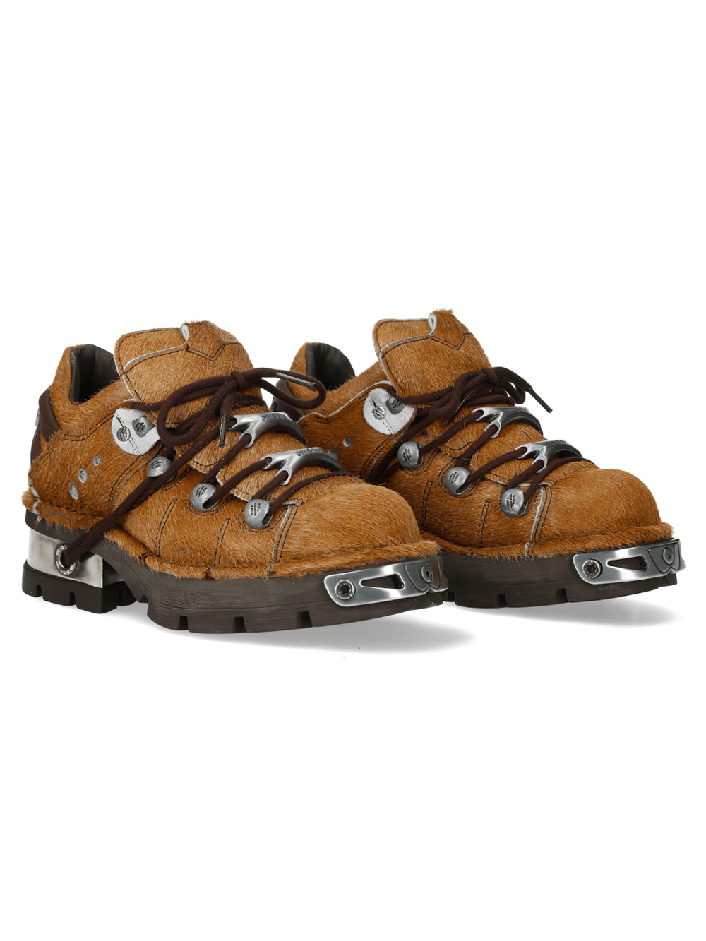 NEW ROCK Men's Brown Low Platform Shoes with Silver Toe Plates