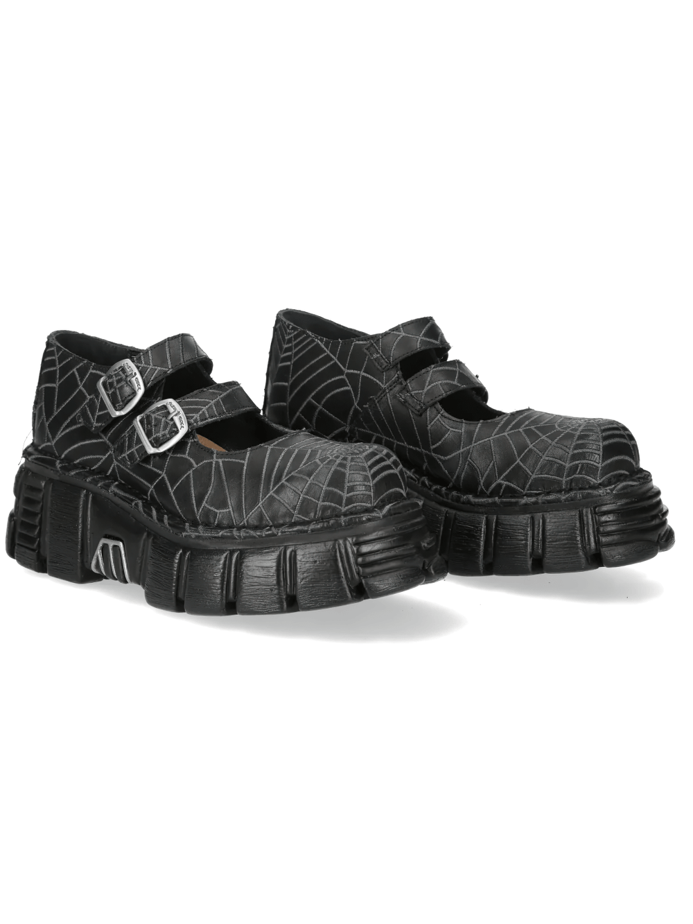 NEW ROCK Men's Buckle Shoes with Web Print and Raised Sole