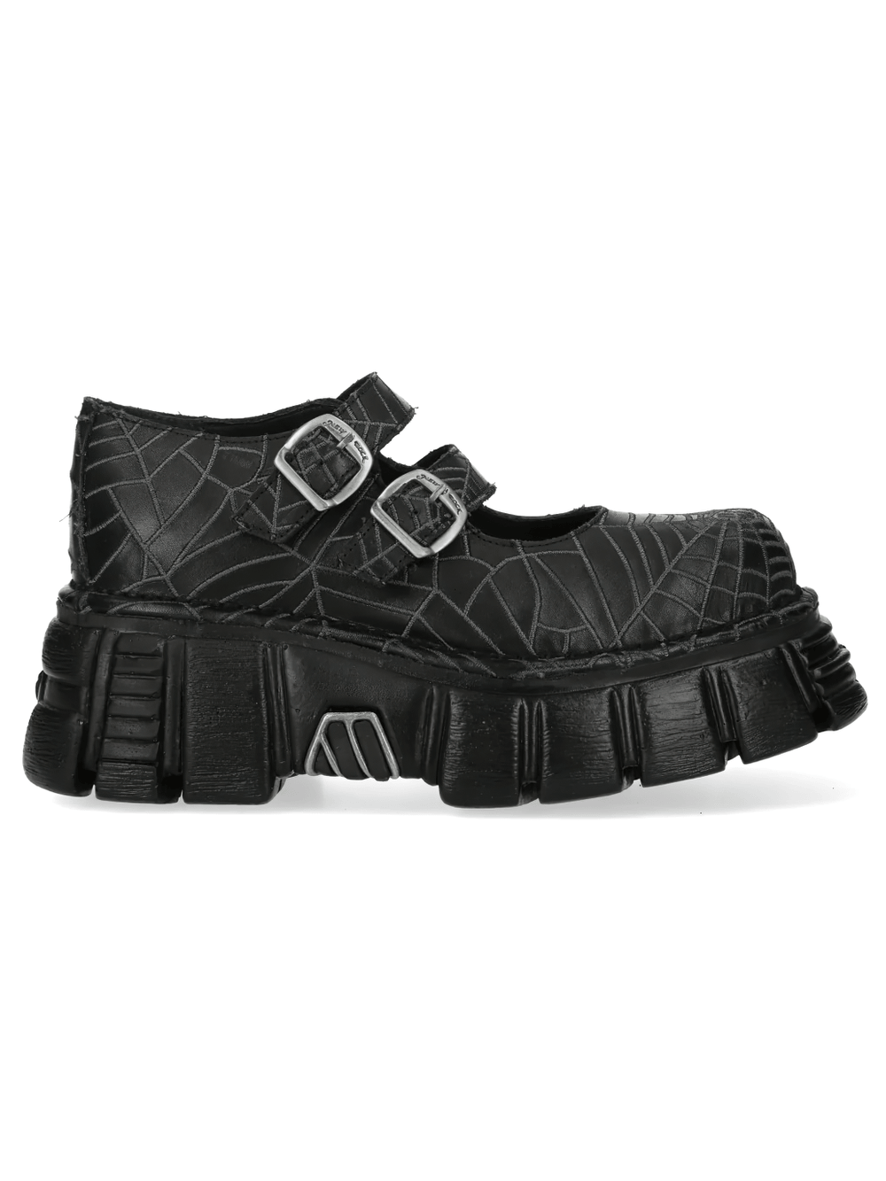 NEW ROCK Men's Buckle Shoes with Web Print and Raised Sole