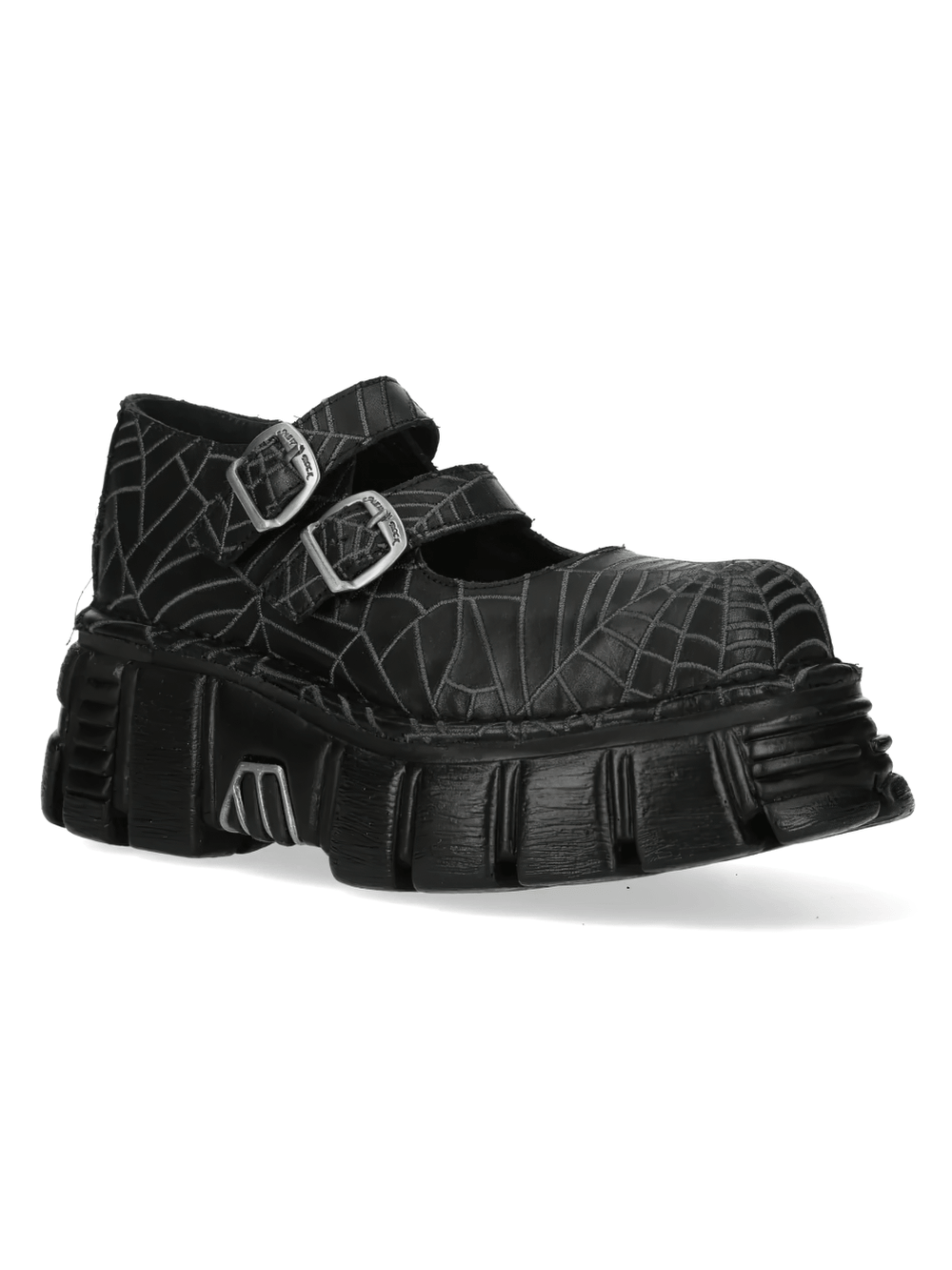 NEW ROCK Men's Buckle Shoes with Web Print and Raised Sole