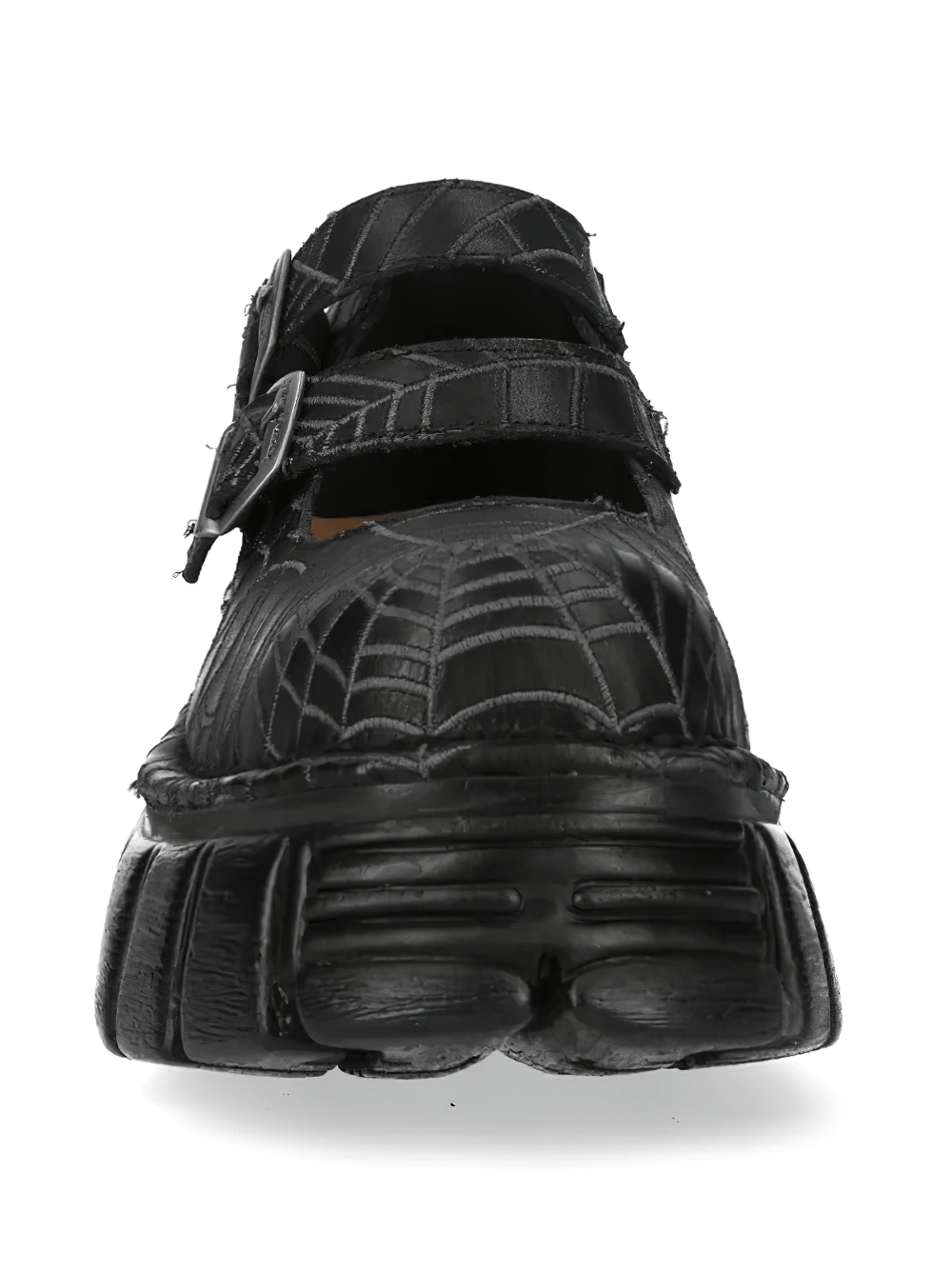 NEW ROCK Men's Buckle Shoes with Web Print and Raised Sole