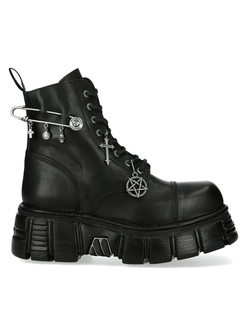 NEW ROCK Men's Charms Ankle Boots with Cross and Pin Detail