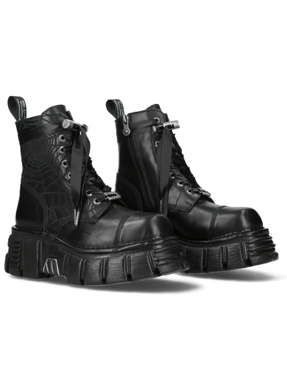 NEW ROCK Men's Combat Boots with Ribbon Laces and Lug Sole