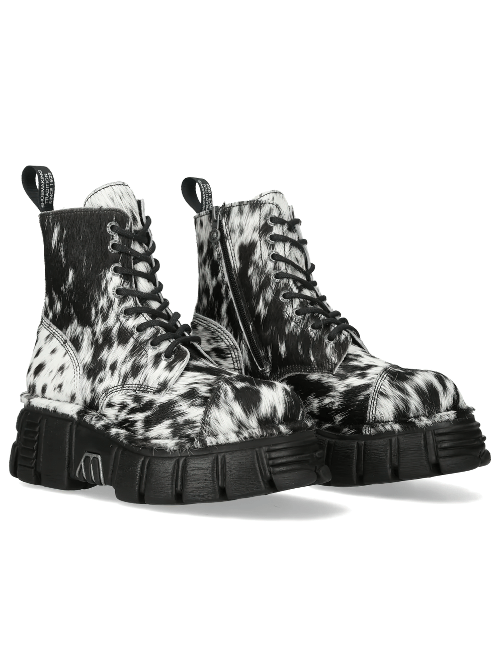 NEW ROCK Men's Cow Print Gothic Boots with Chunky Lug Sole