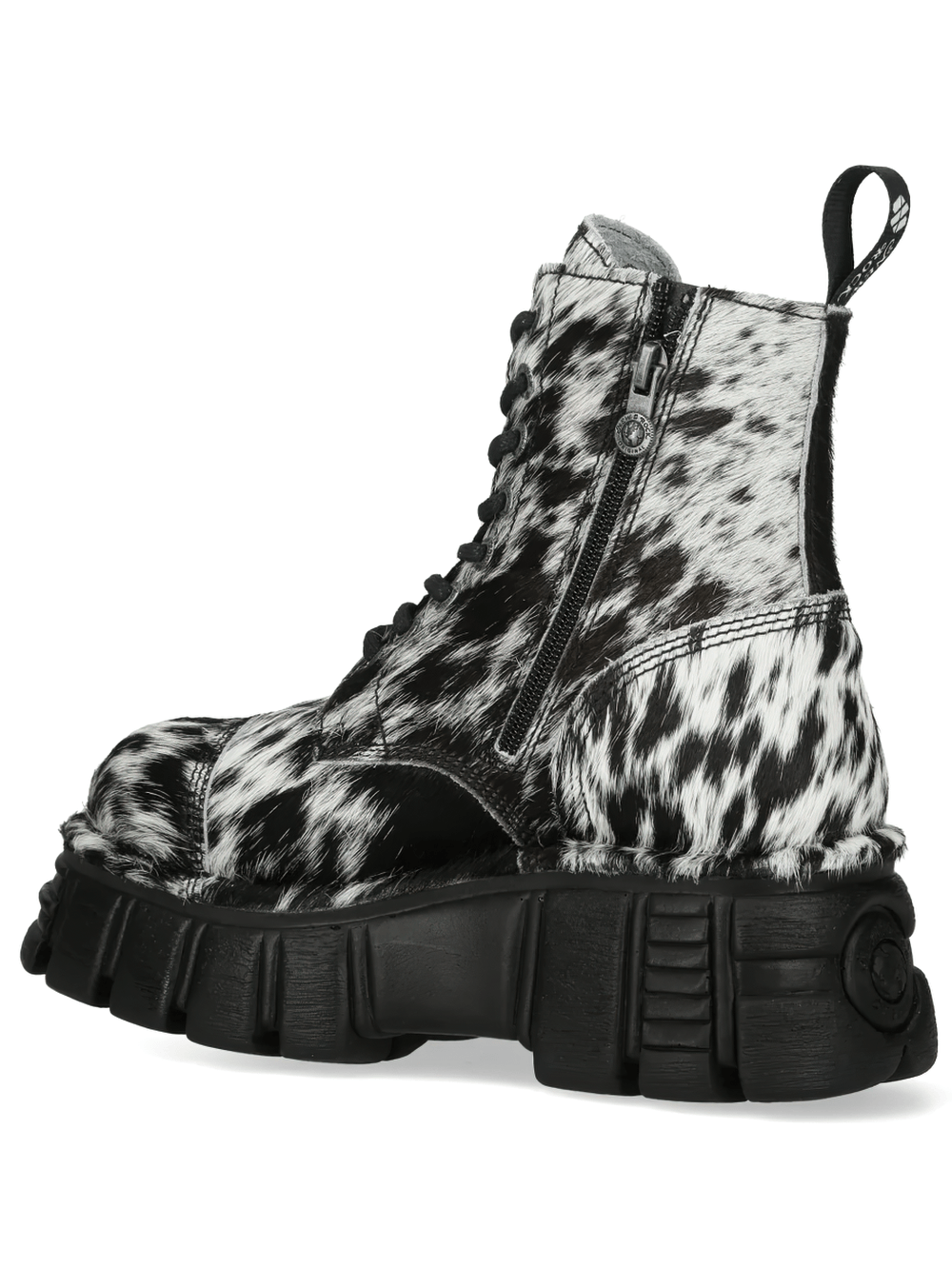 NEW ROCK Men's Cow Print Gothic Boots with Chunky Lug Sole