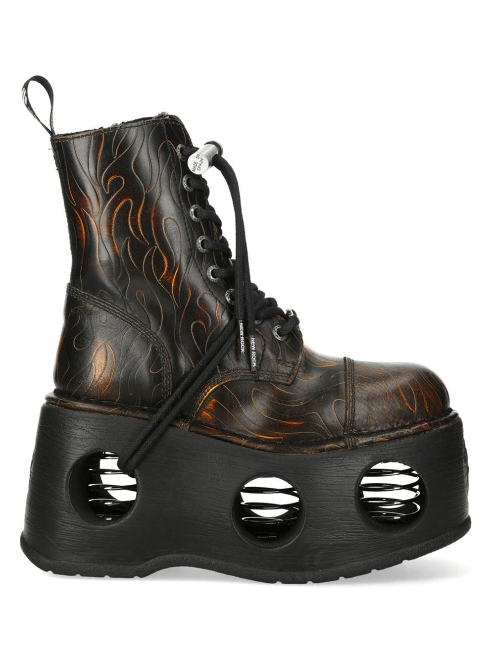 NEW ROCK Men's Flame Etched Gothic Military Platform Boots