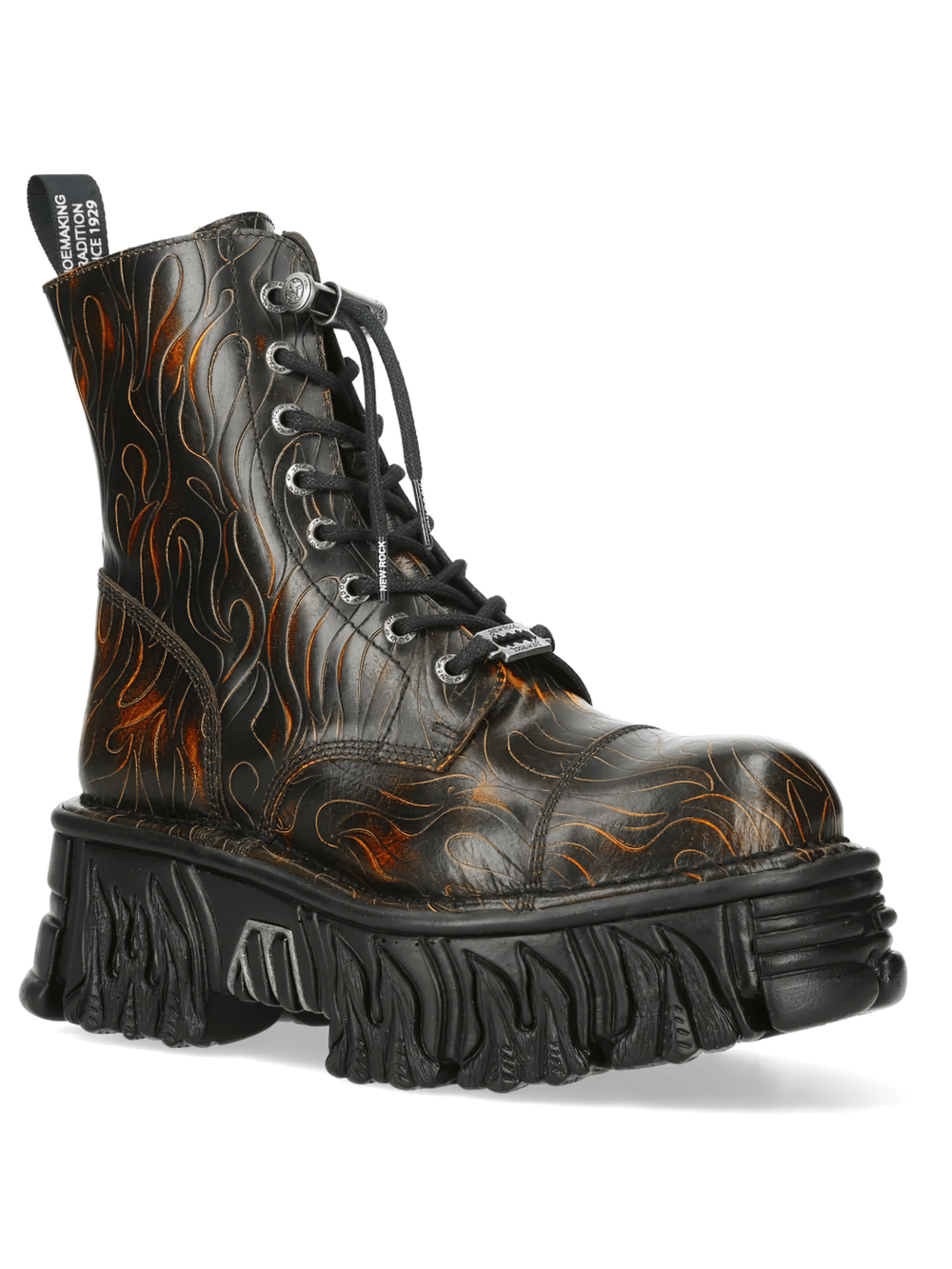 NEW ROCK Men's Flame Platform Combat Boots with Side Zipper