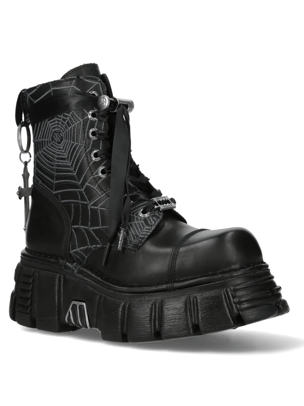 NEW ROCK Men's Gothic Combat Ankle Boots with Cross Charm