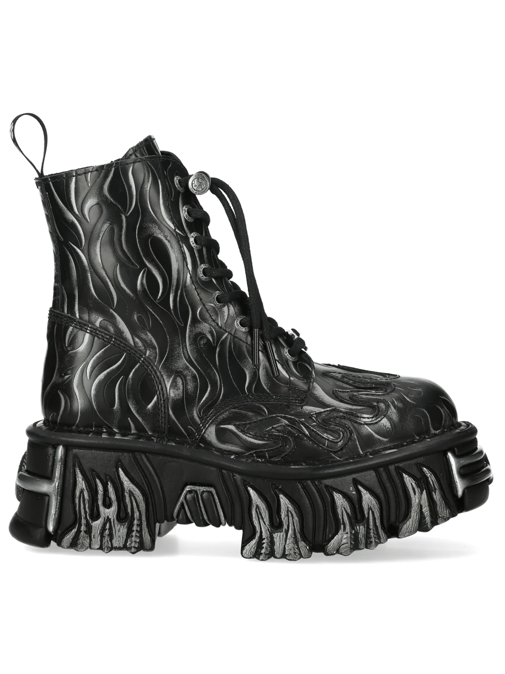 NEW ROCK Men's Gothic Flame Boots with Sculpted Silver Heels