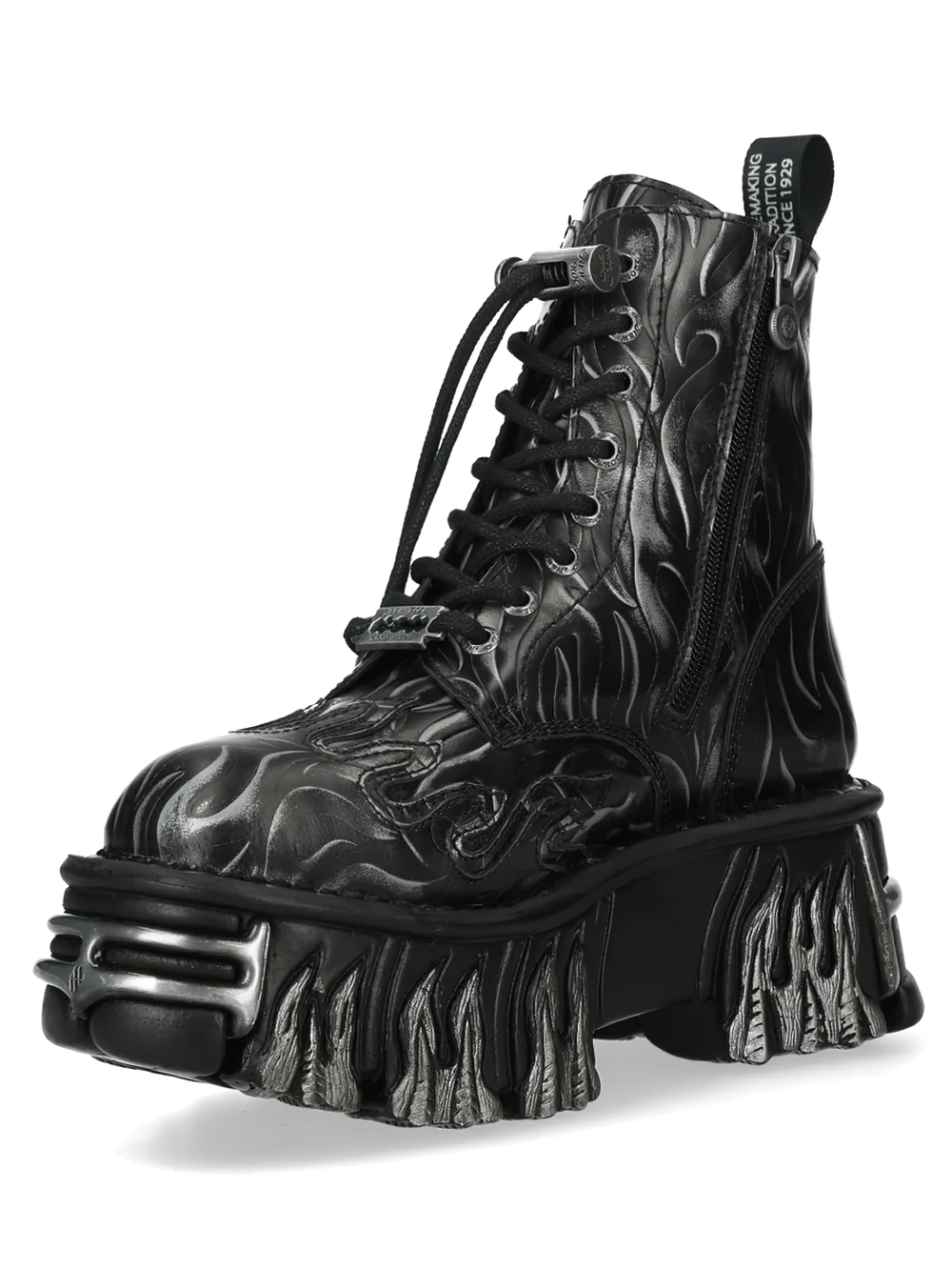 NEW ROCK Men's Gothic Flame Boots with Sculpted Silver Heels