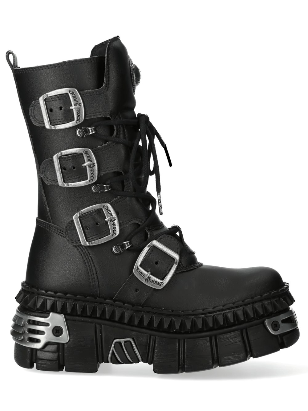 NEW ROCK Men's Gothic Military Boots with Four Buckle Straps
