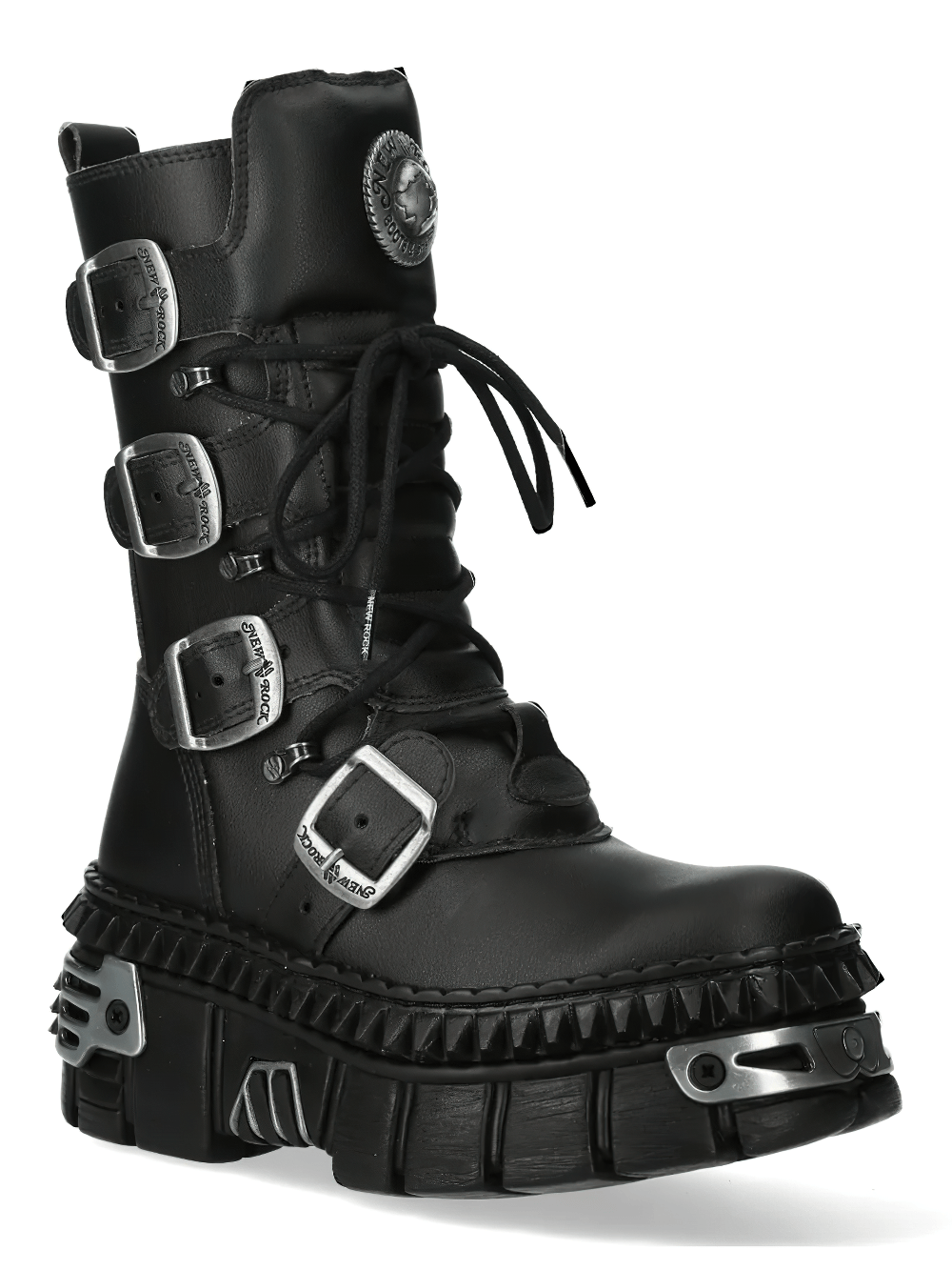 NEW ROCK Men's Gothic Military Boots with Four Buckle Straps