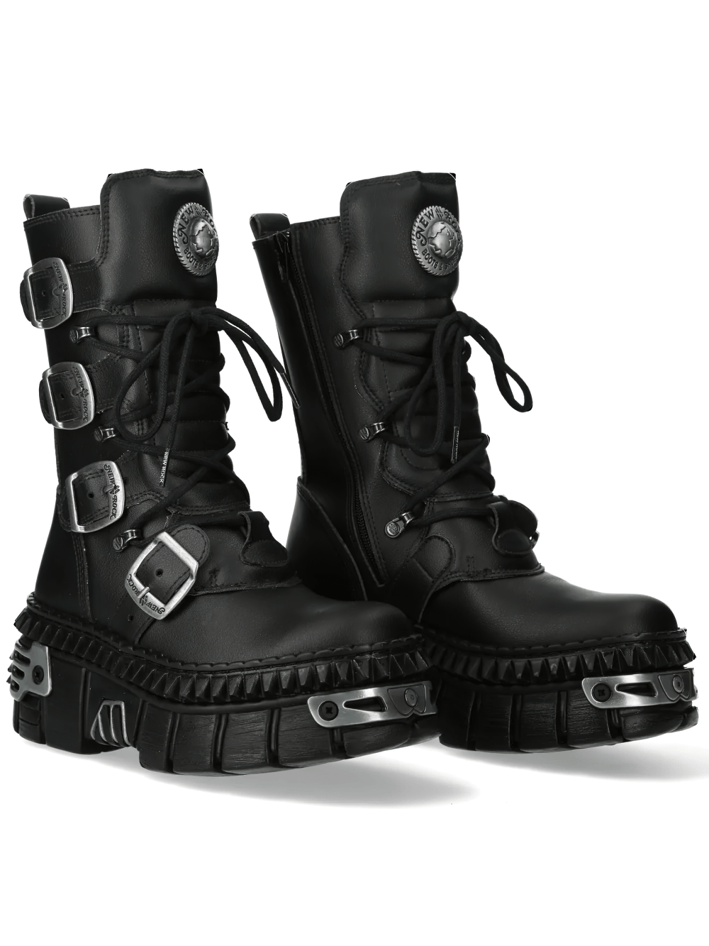 NEW ROCK Men's Gothic Military Boots with Four Buckle Straps