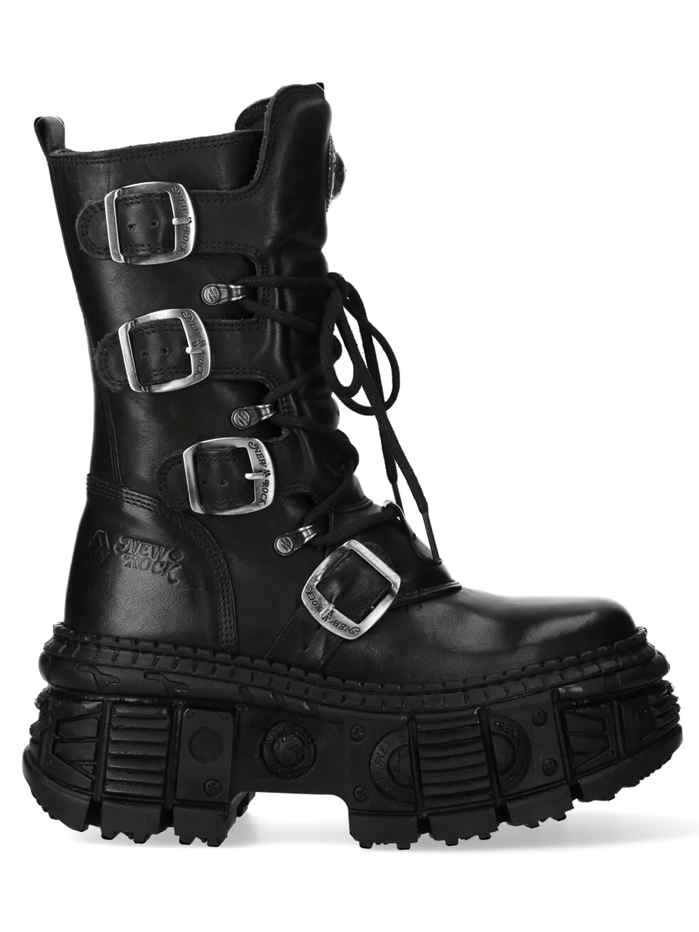NEW ROCK Men's Gothic Platform Boots with Four Buckle Straps