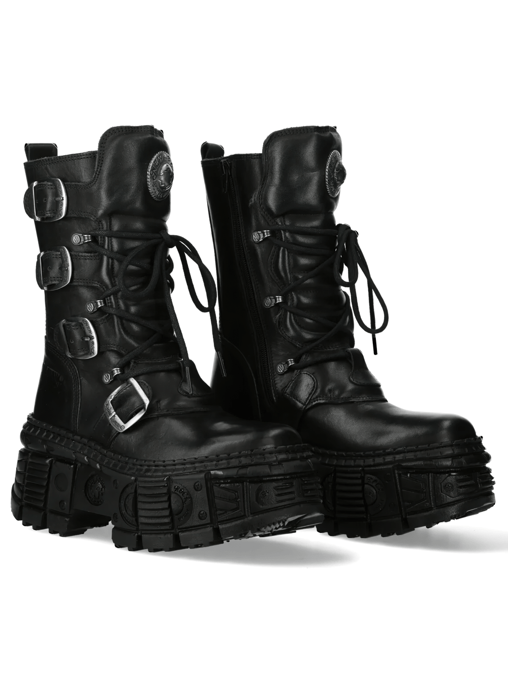 NEW ROCK Men's Gothic Platform Boots with Four Buckle Straps