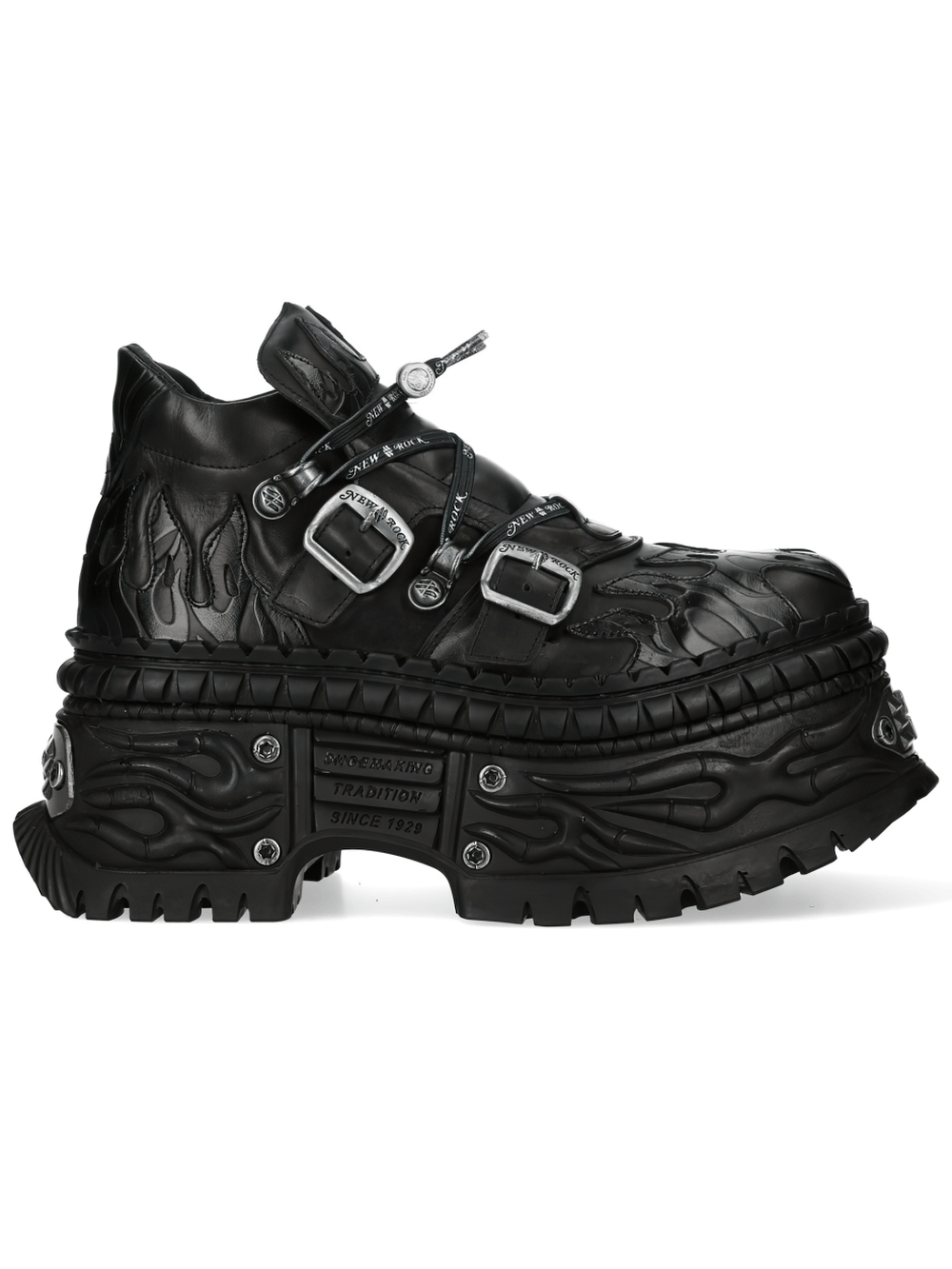 NEW ROCK Men's Gothic Platform Shoes with Flame Strap Trim