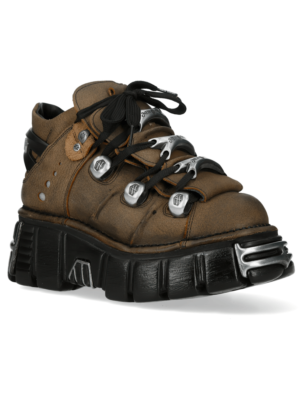 NEW ROCK Men's Platform Ankle Boots with Metal Hardware Plates