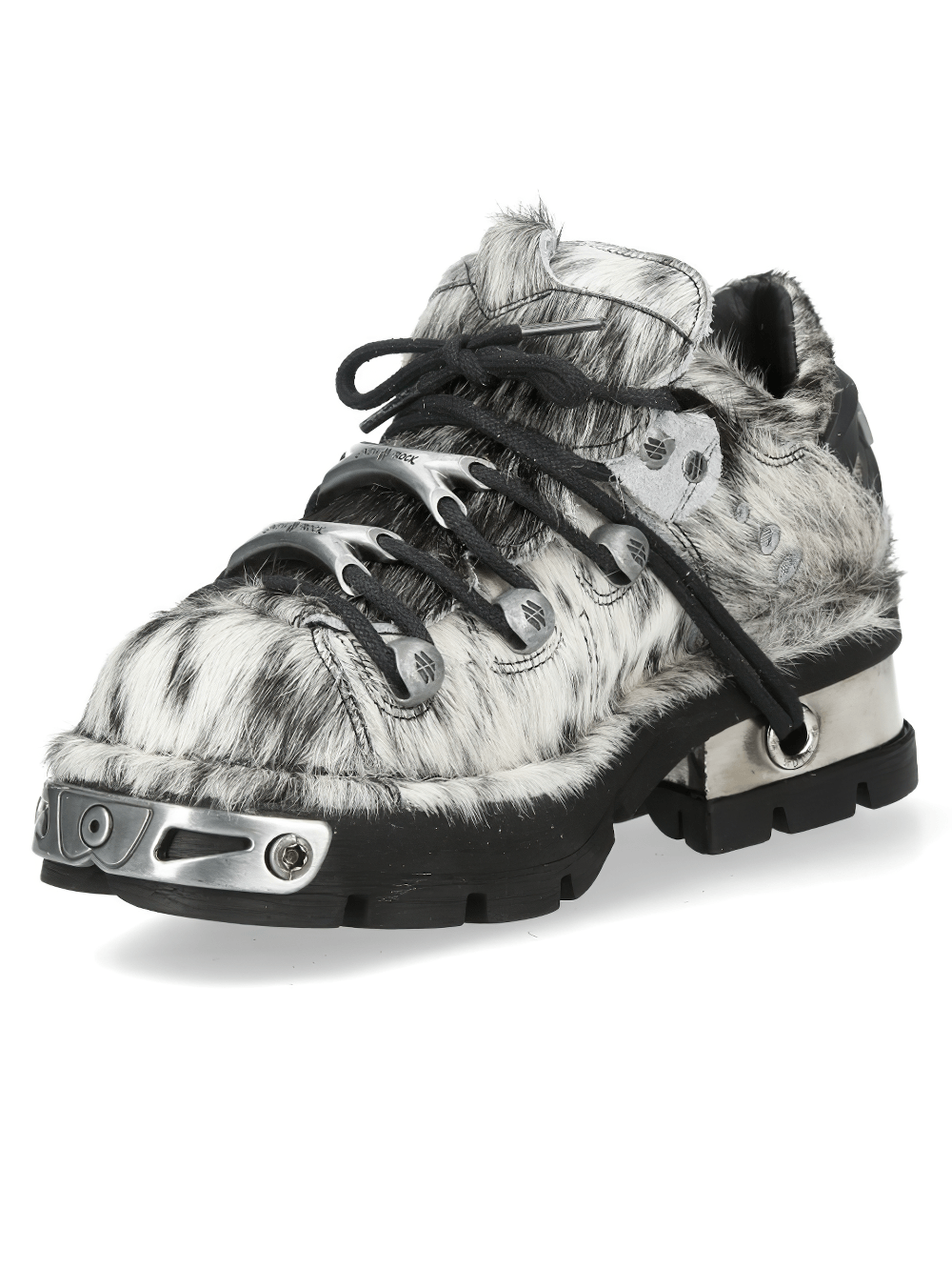 NEW ROCK Men's Punk Cow Print Lace-Up Platform Shoes