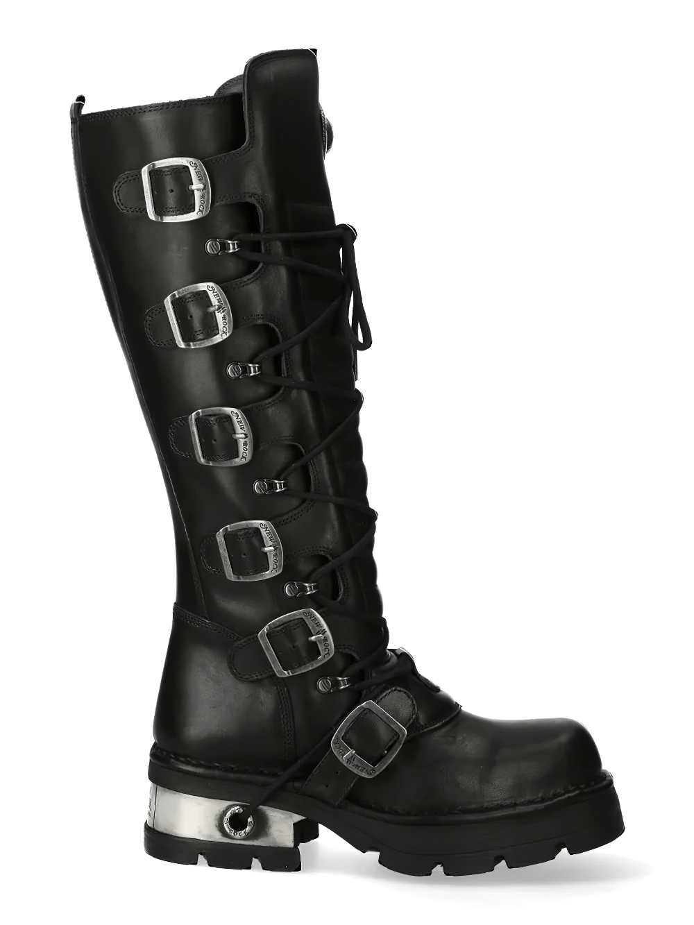 NEW ROCK Men's Punk Knee Boots with Side Zip and Metal Heels