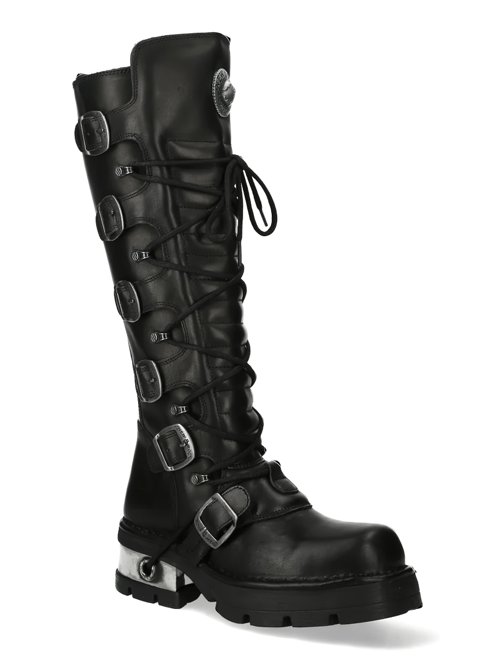NEW ROCK Men's Punk Knee Boots with Side Zip and Metal Heels