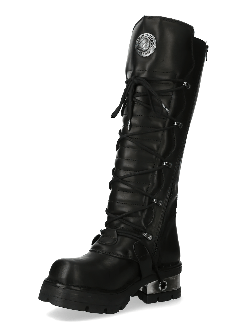 NEW ROCK Men's Punk Knee Boots with Side Zip and Metal Heels
