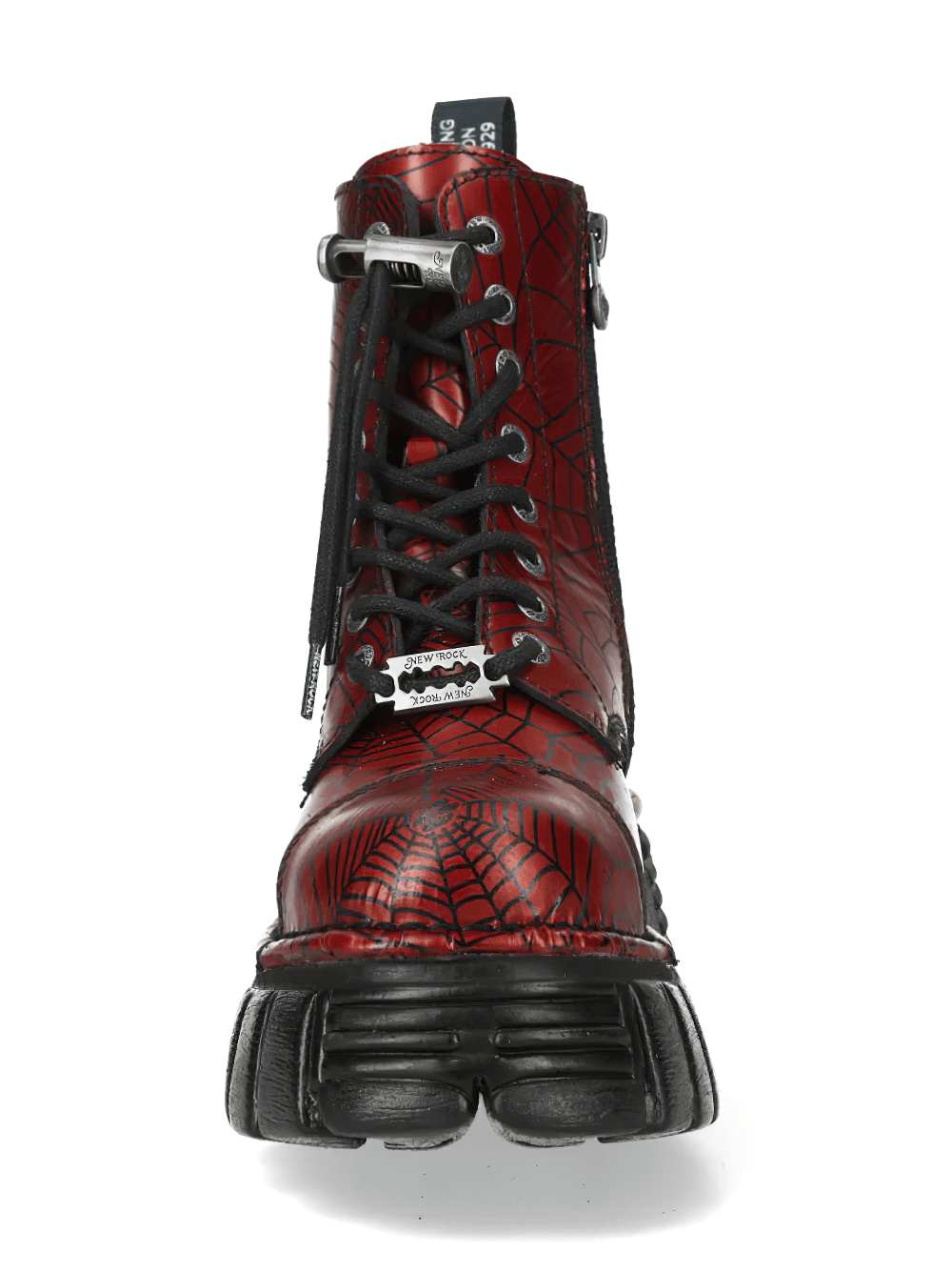 NEW ROCK Men's Red Spiderweb Boots with Chunky Platform Sole