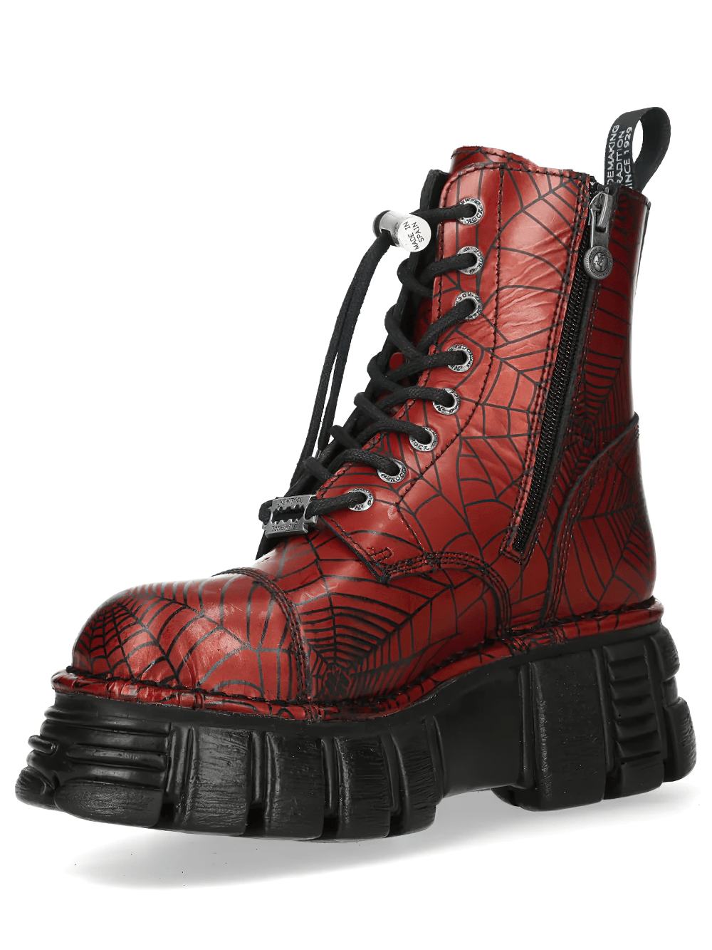 NEW ROCK Men's Red Spiderweb Boots with Chunky Platform Sole