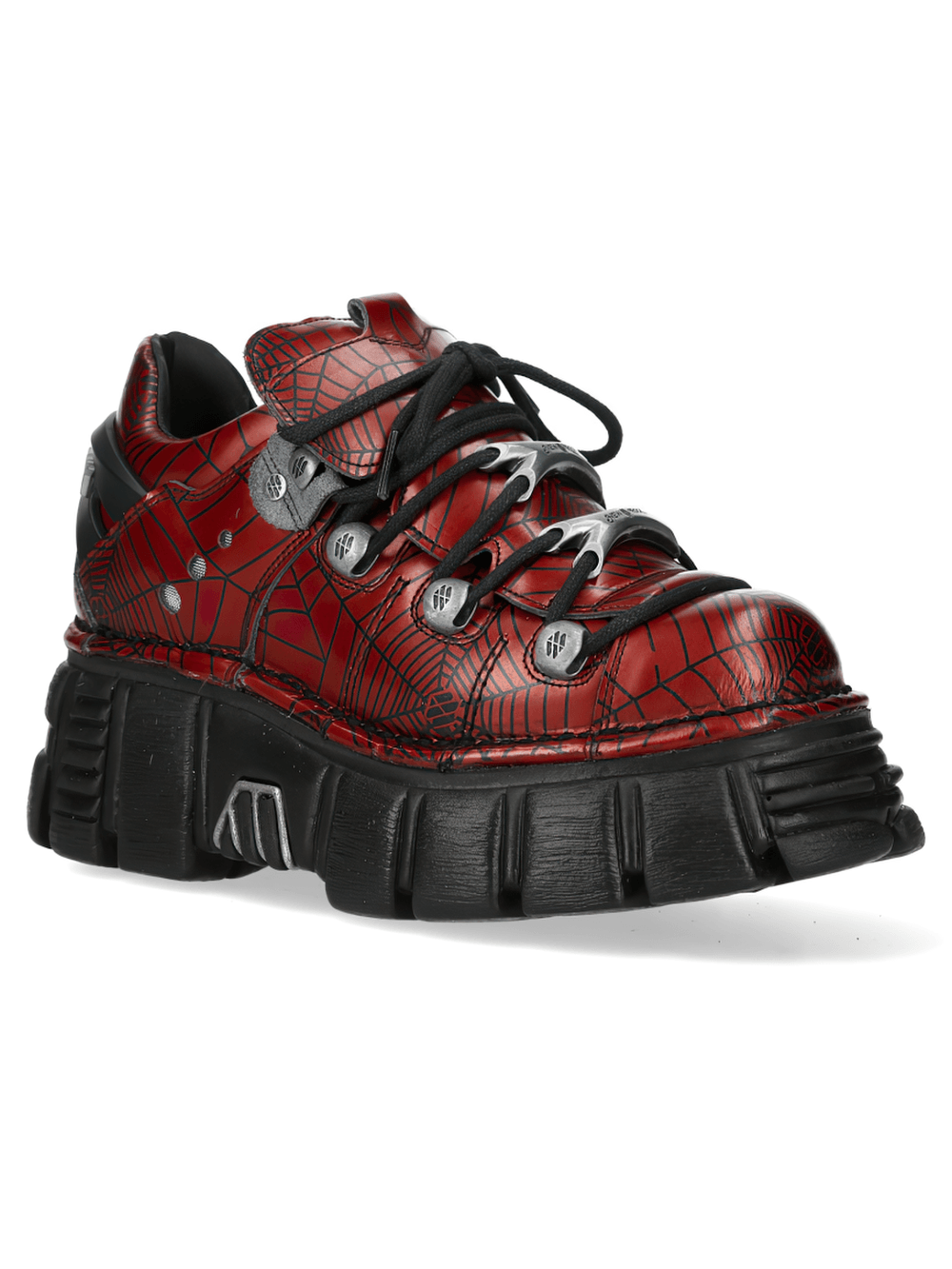 NEW ROCK Men's Red Spiderweb Lace-Up Platform Shoes