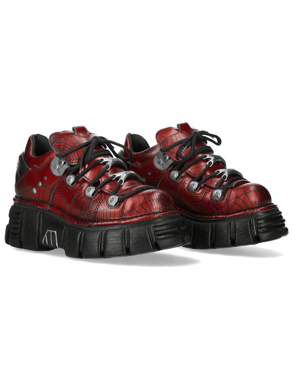 NEW ROCK Men's Red Spiderweb Lace-Up Platform Shoes