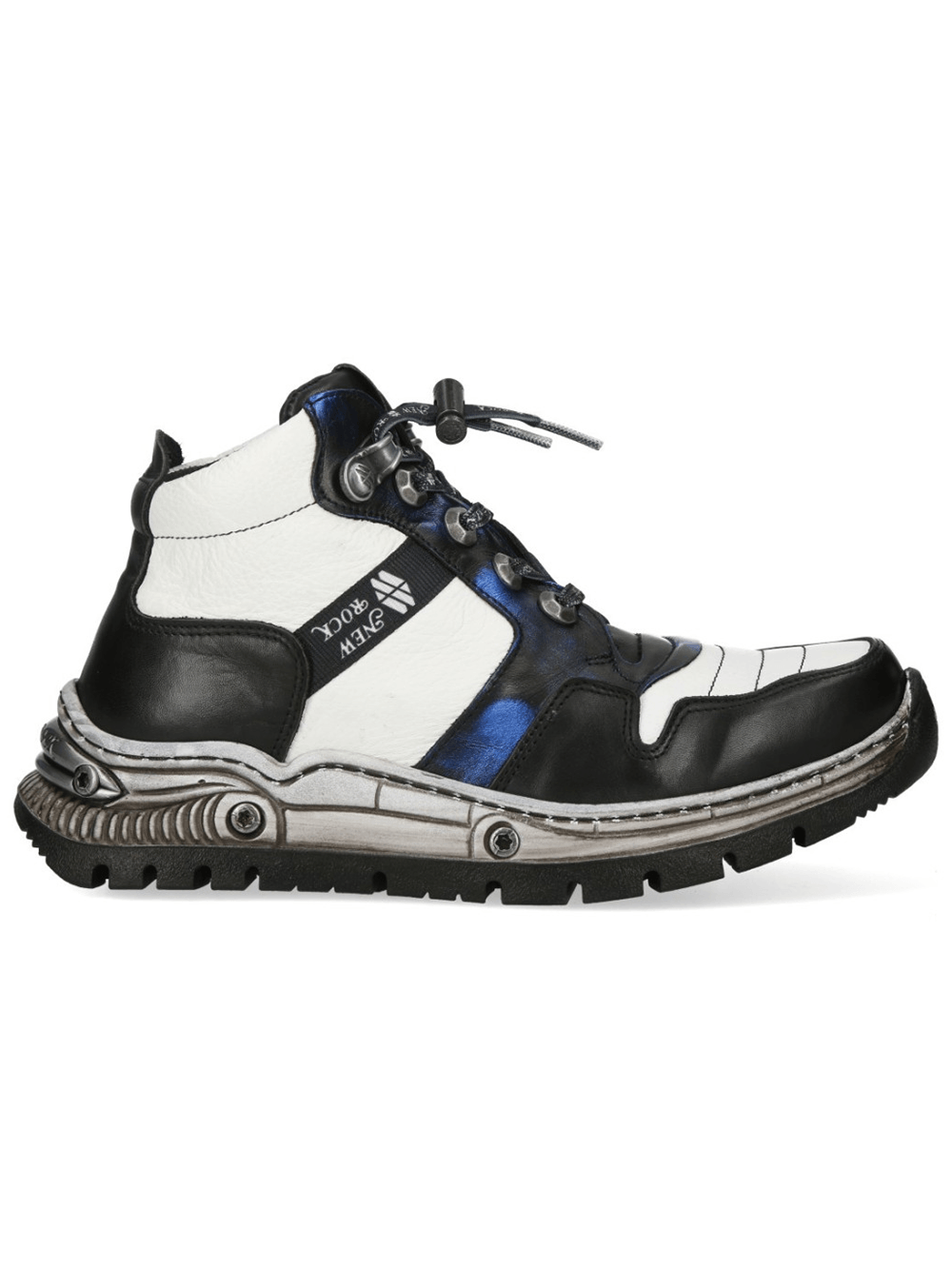 NEW ROCK Men's Rock Ankle Boots with Metallic Blue Accents