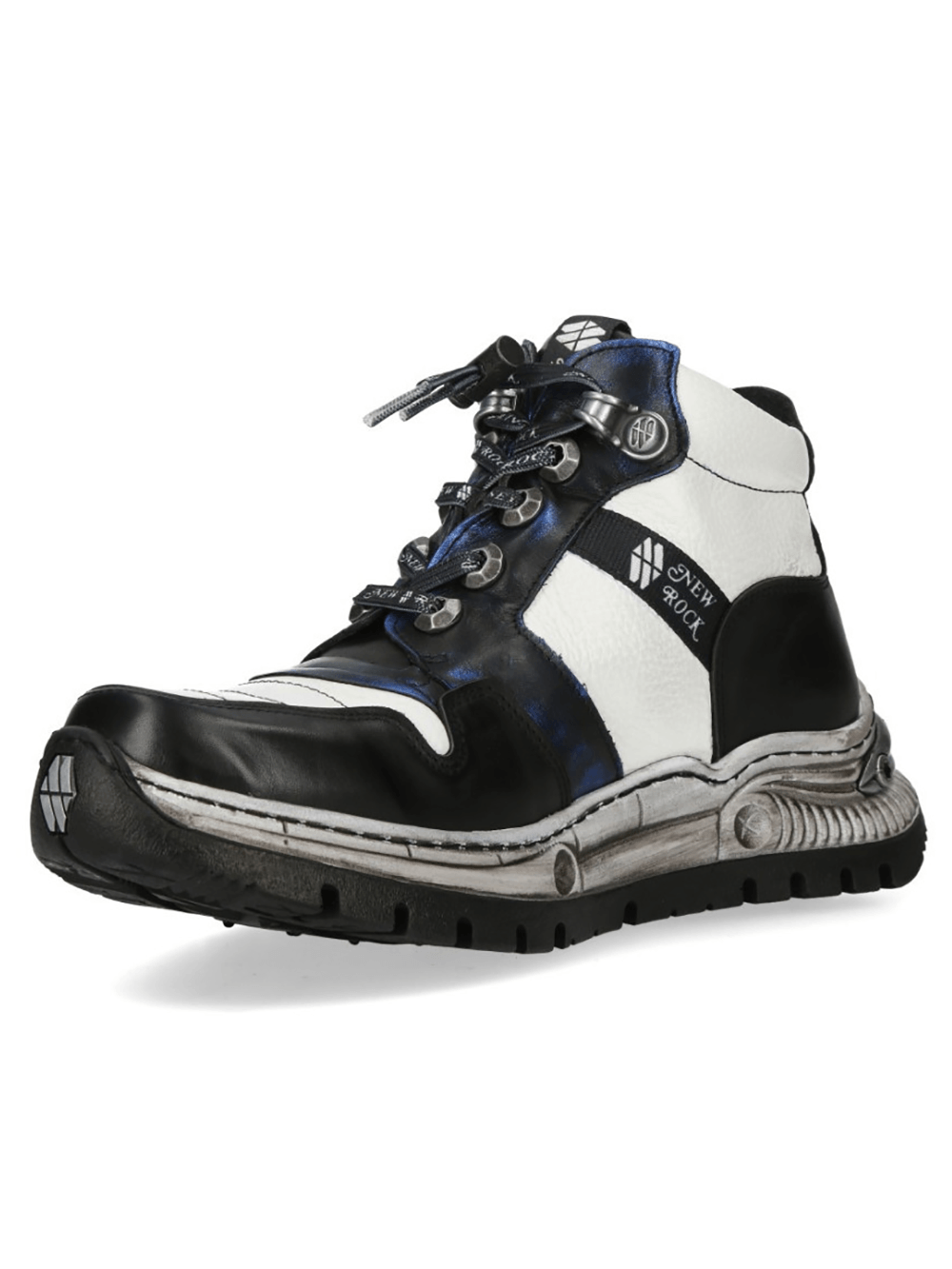 NEW ROCK Men's Rock Ankle Boots with Metallic Blue Accents
