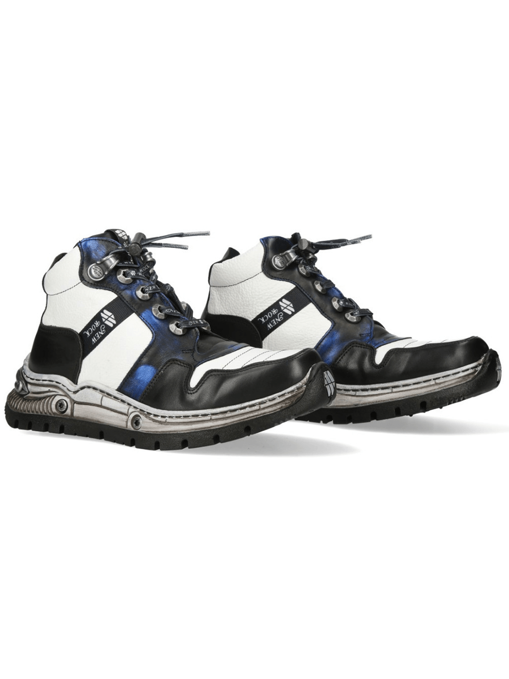 NEW ROCK Men's Rock Ankle Boots with Metallic Blue Accents