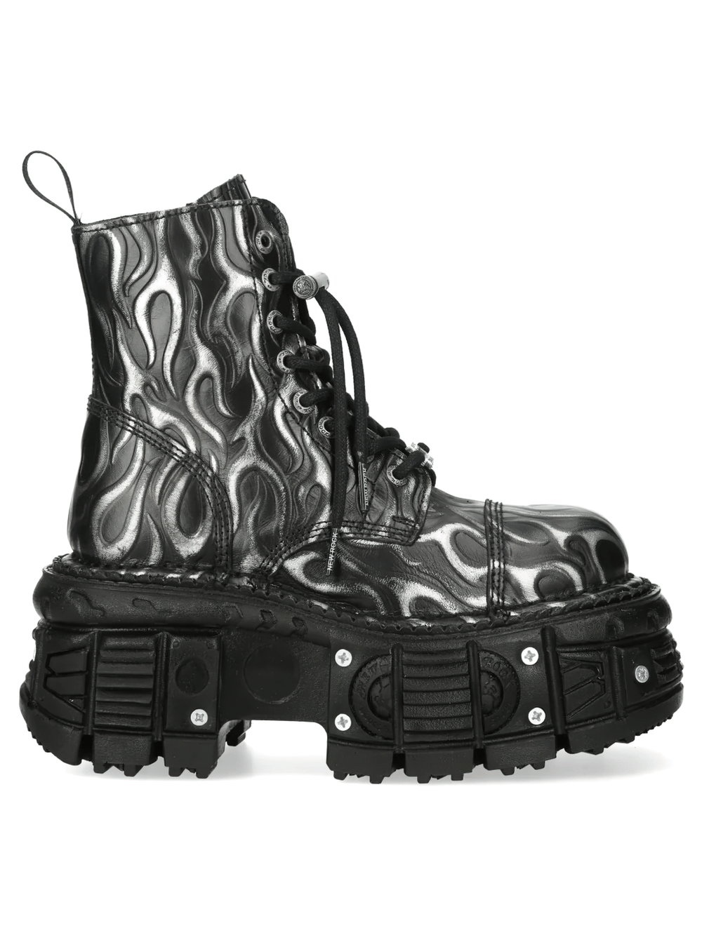 NEW ROCK Men's Silver Flame Boots with Chunky Tread Base