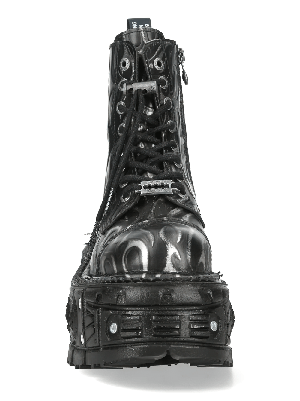 NEW ROCK Men's Silver Flame Boots with Chunky Tread Base
