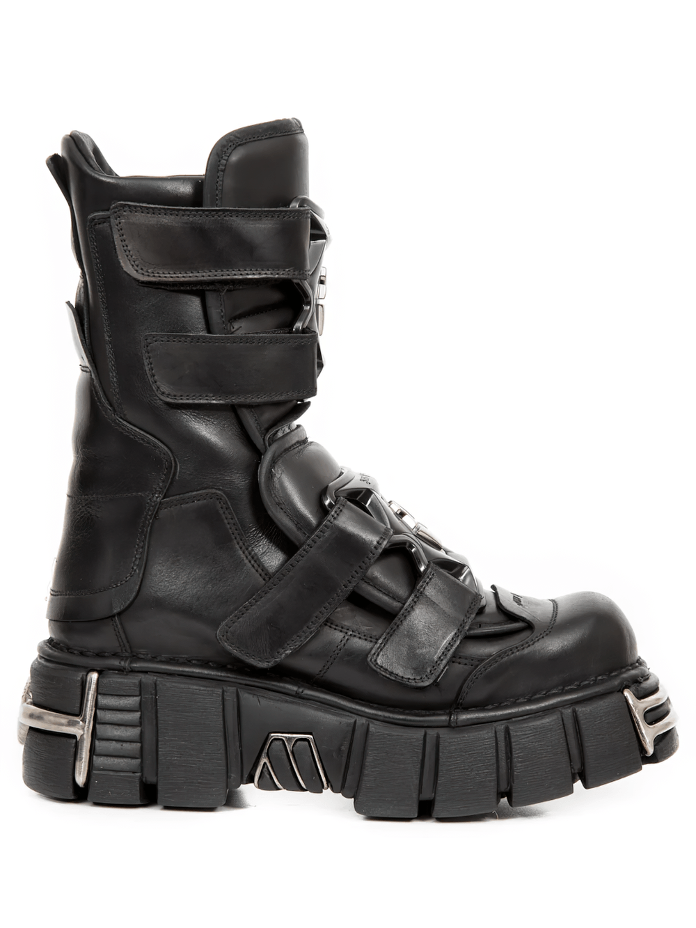 NEW ROCK Men's Strap Platform Boots with Metal Toe Plates