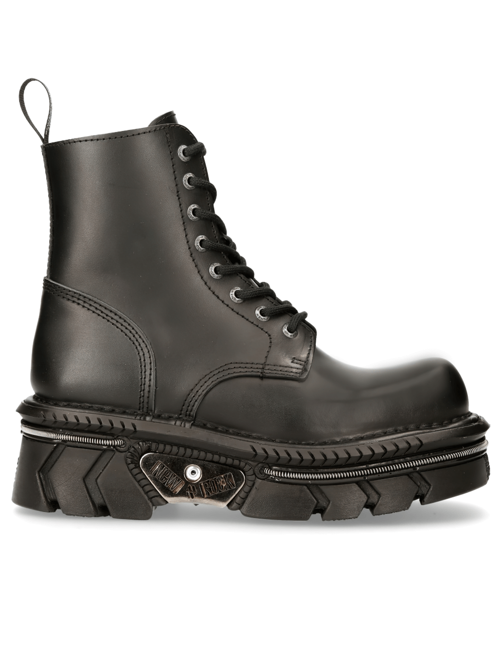 NEW ROCK Men's Black Cow Leather Military Lace-Up Boots