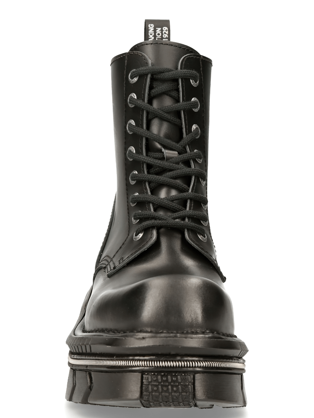 NEW ROCK Men's Black Cow Leather Military Lace-Up Boots