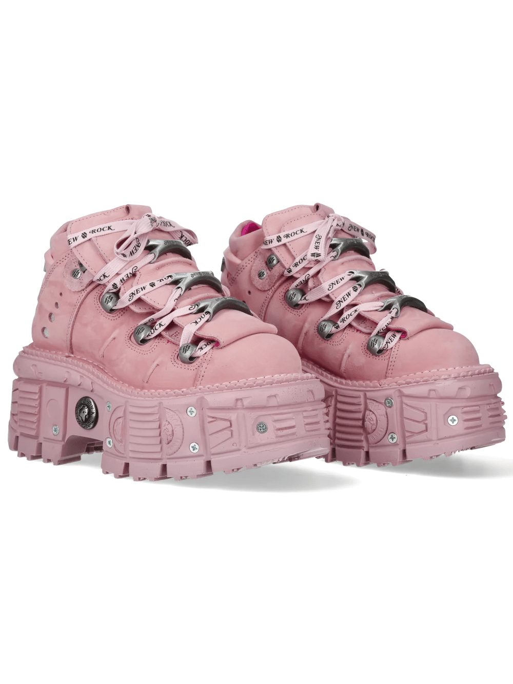 NEW ROCK Pink Gothic Ankle Boots with Industrial Trim Design