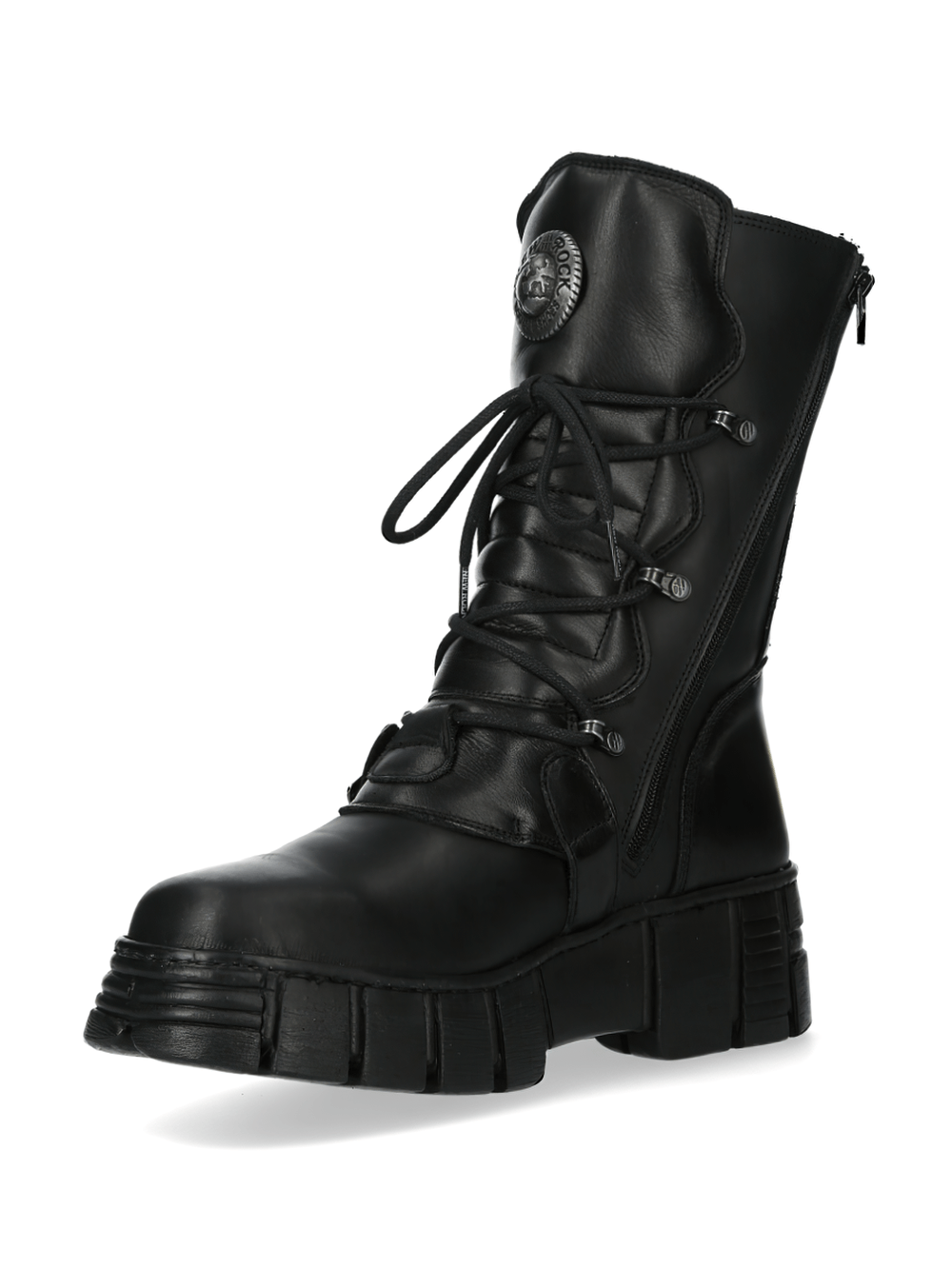 NEW ROCK Men's Platform Boots with Buckles and Metallic Emblem