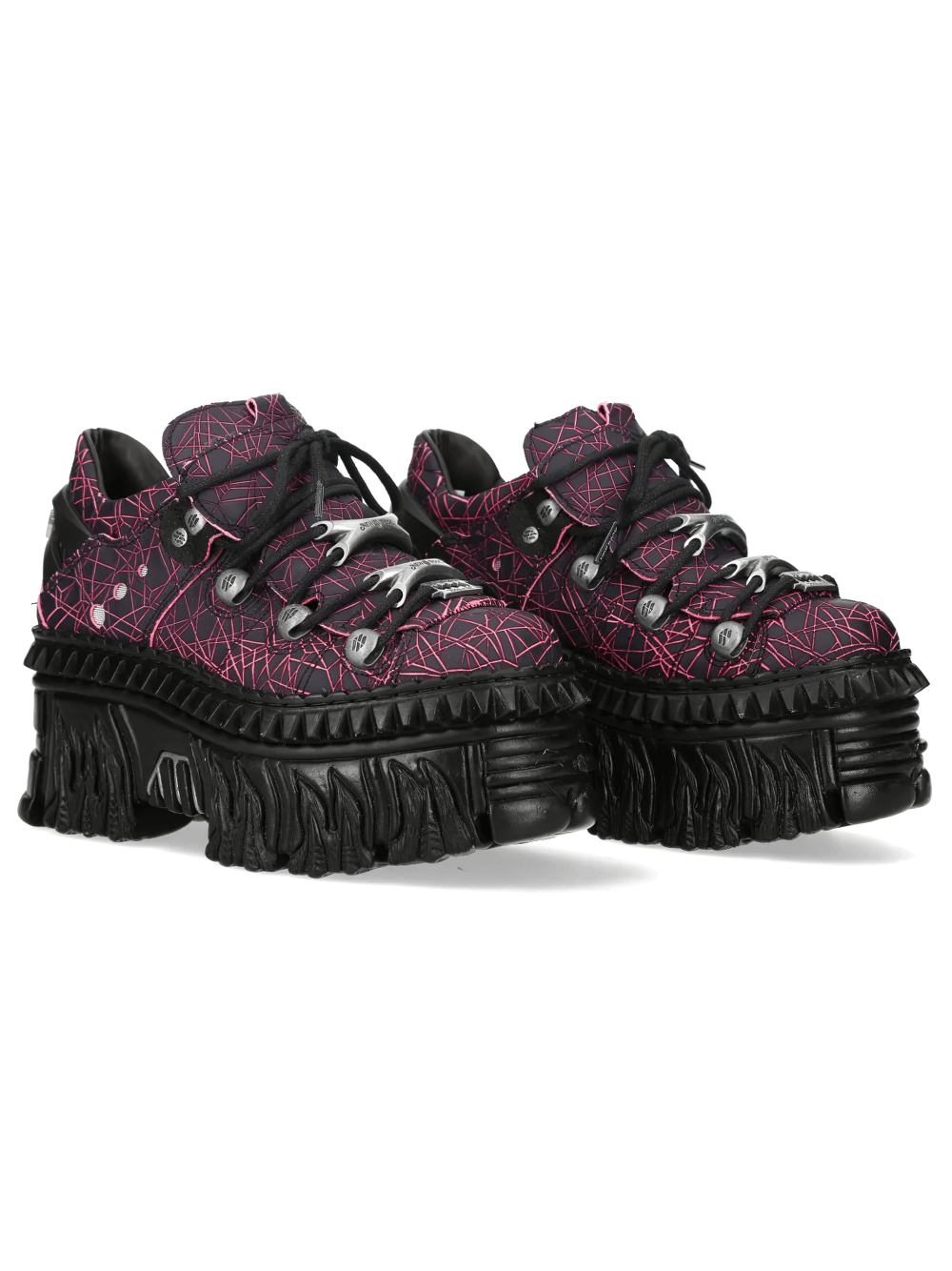 NEW ROCK Platform Shoes with Flame Sole and Line Patterns