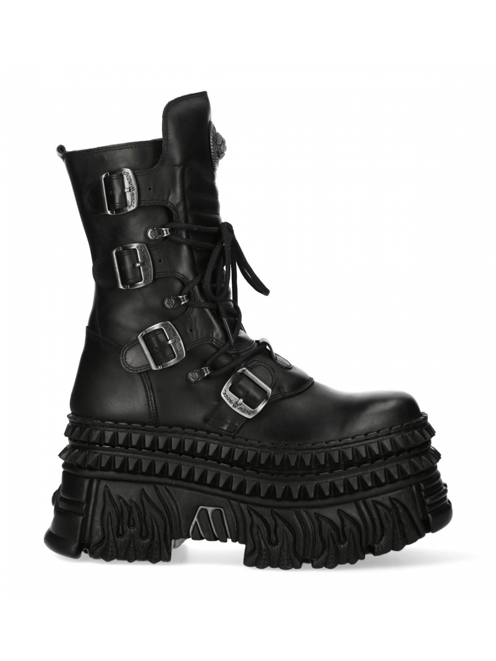 NEW ROCK Men's Punk Black Platform Boots with Buckle and Laces