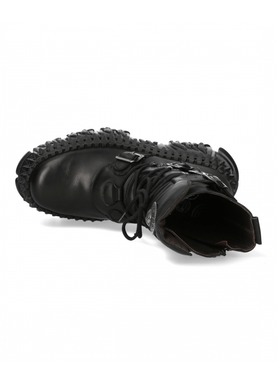 NEW ROCK Men's Punk Black Platform Boots with Buckle and Laces