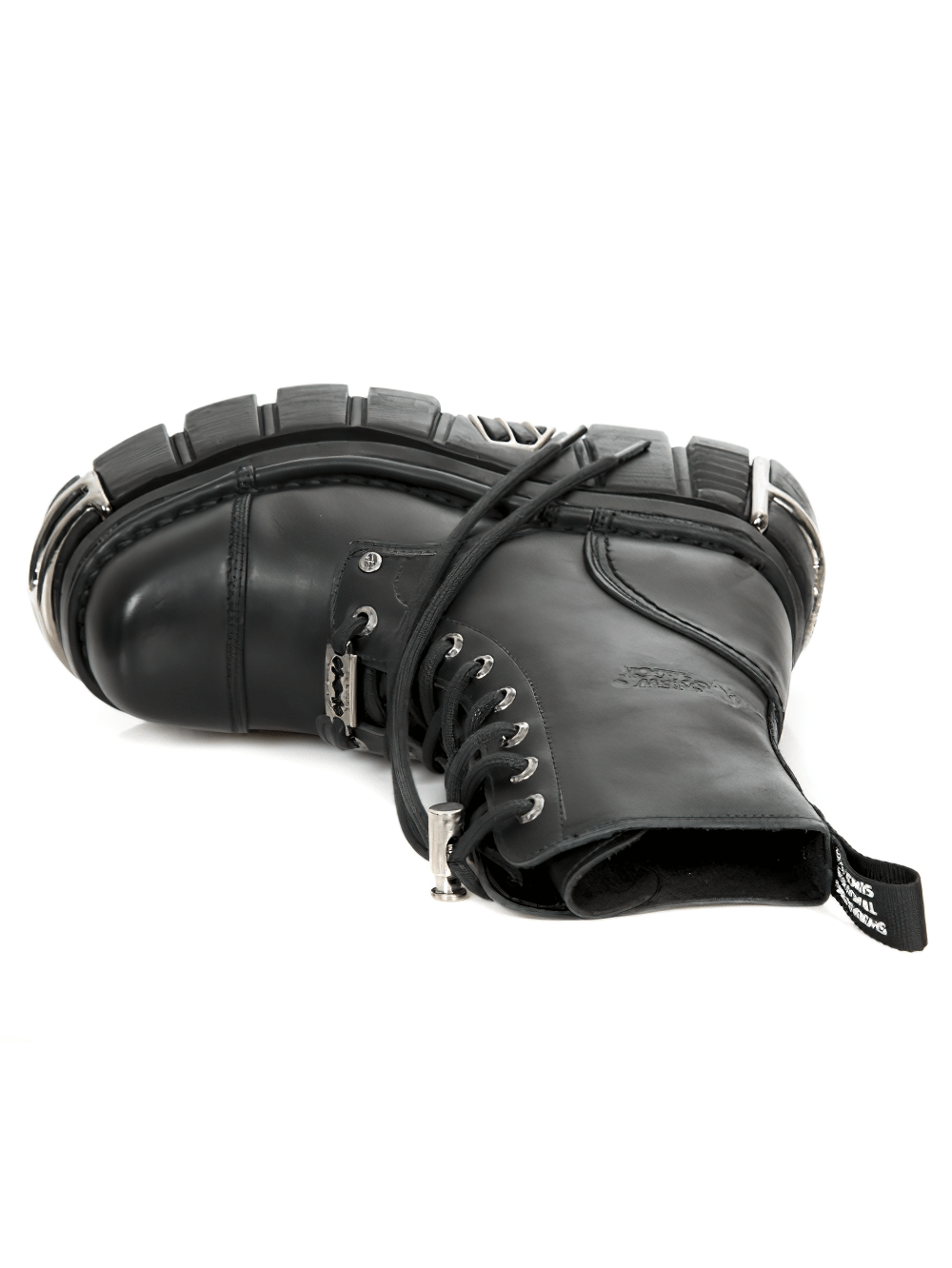 NEW ROCK Men's Rugged Lace-Up Metallic Military Boots