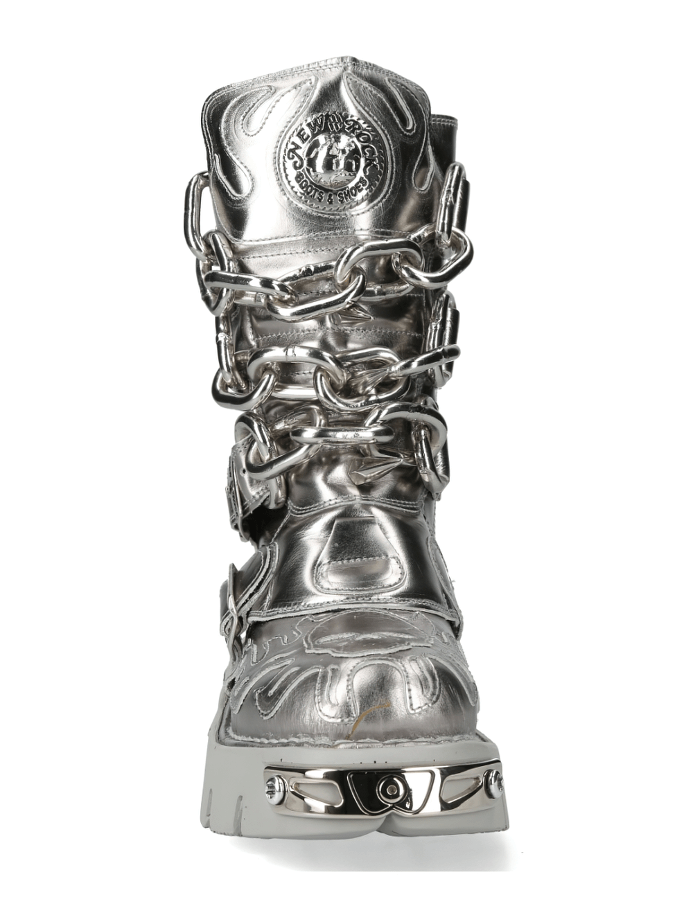 NEW ROCK Men's Silver Metallic Chain Boots for Punk Fashion