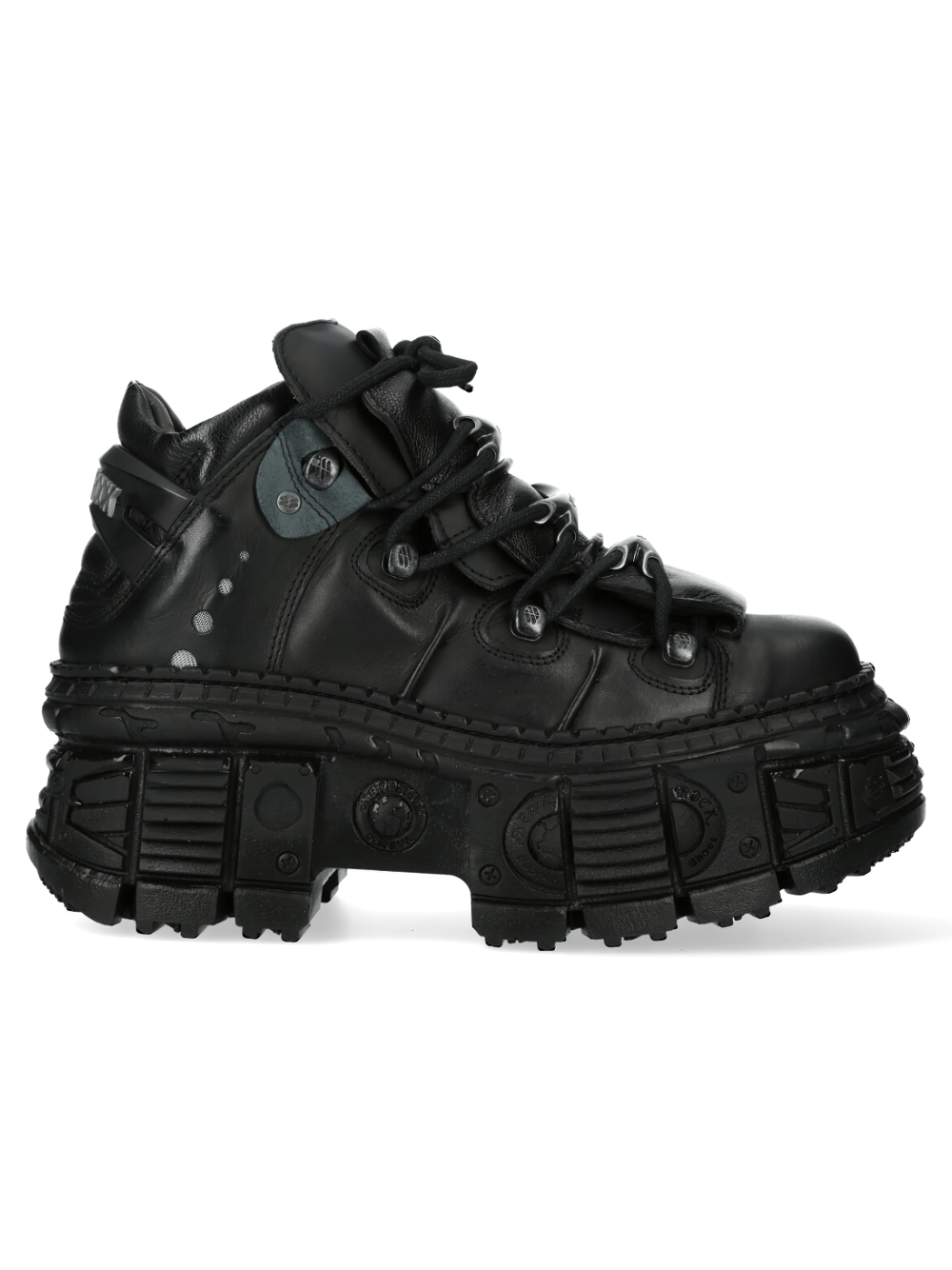 NEW ROCK Men's Studded Black Leather Platform Boots